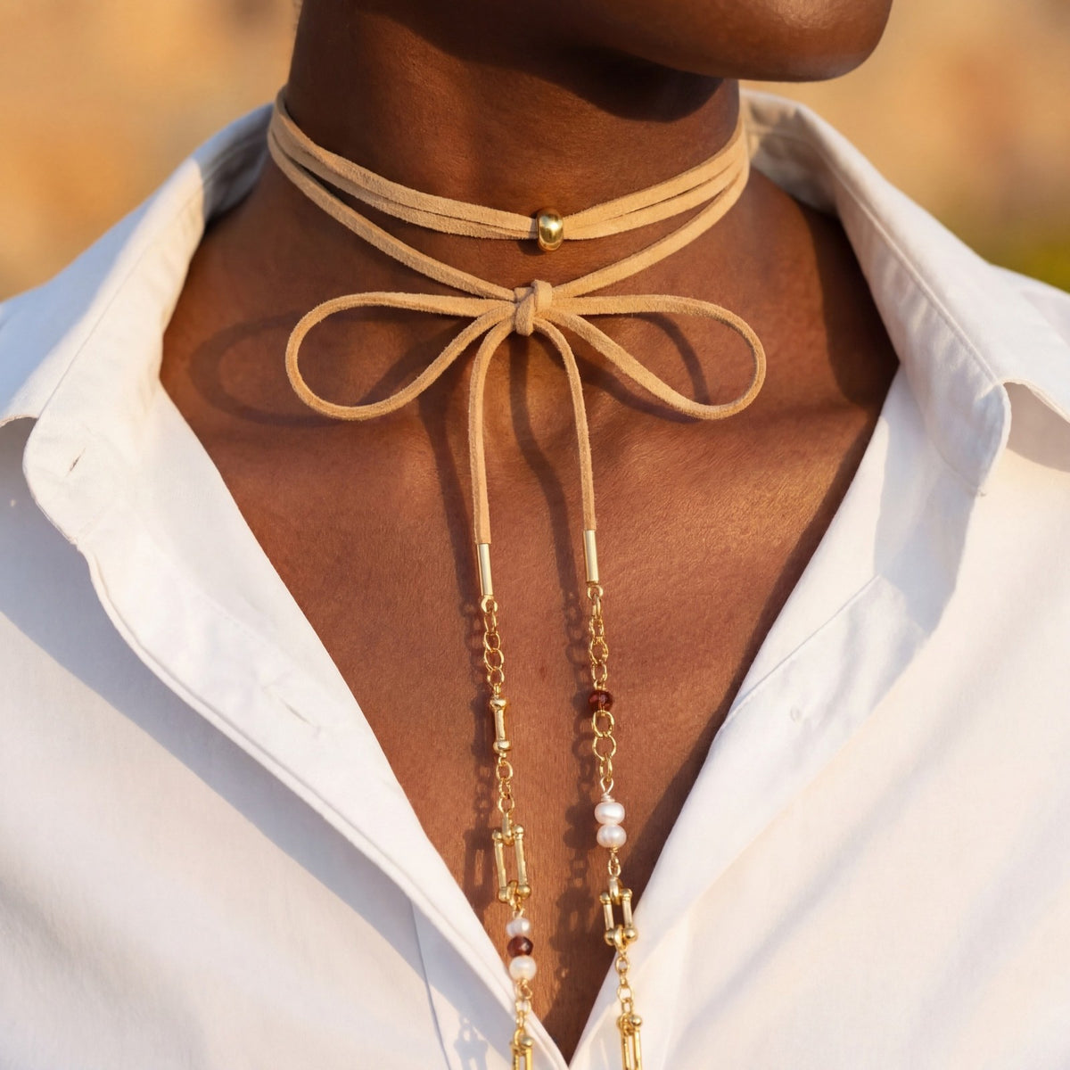 Suede Bow Wrap Choker Necklace