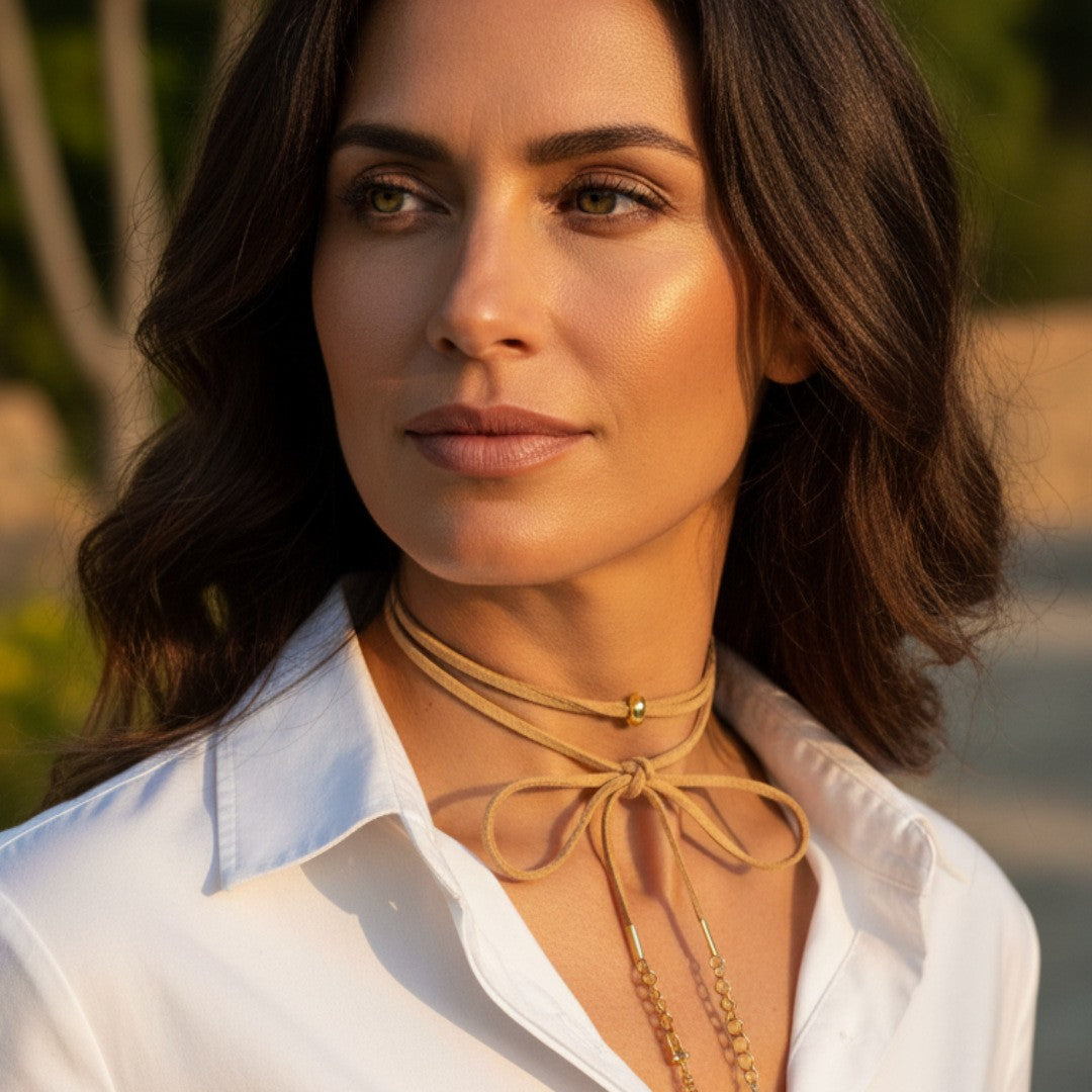 Suede Bow Wrap Choker Necklace