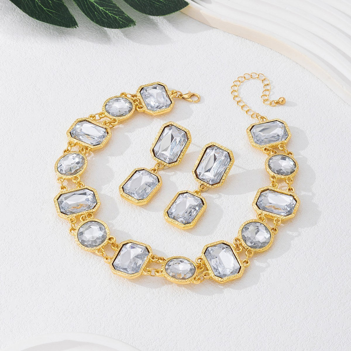 Crystal Rectangle Collar Necklace & Earring Set