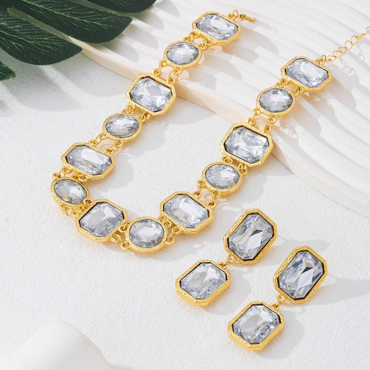 Crystal Rectangle Collar Necklace & Earring Set