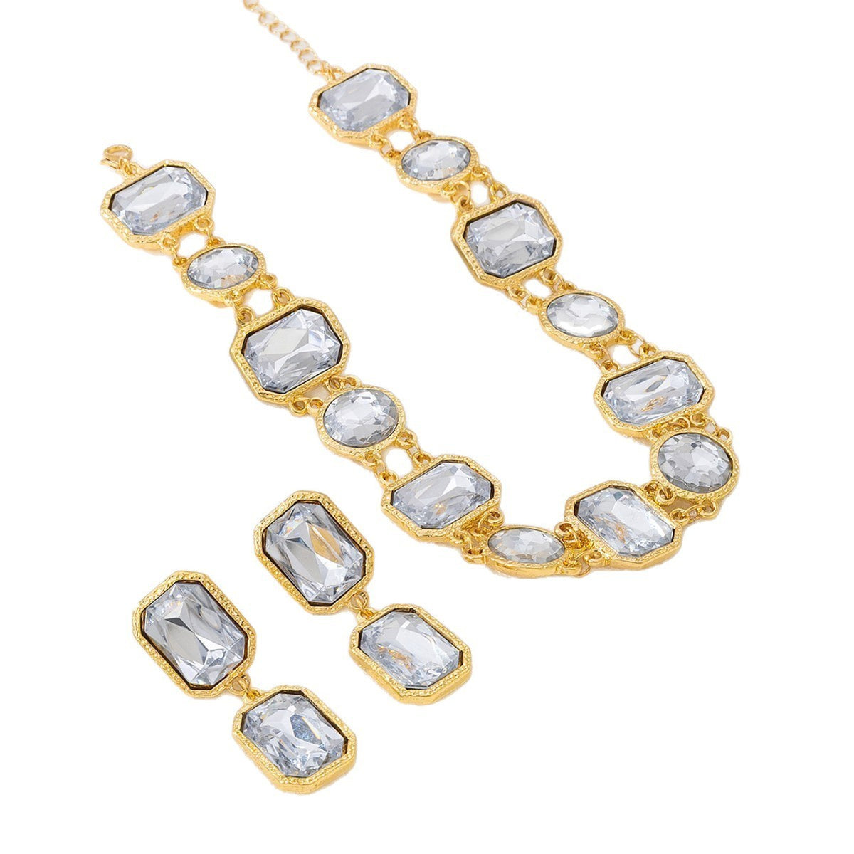 Crystal Rectangle Collar Necklace & Earring Set
