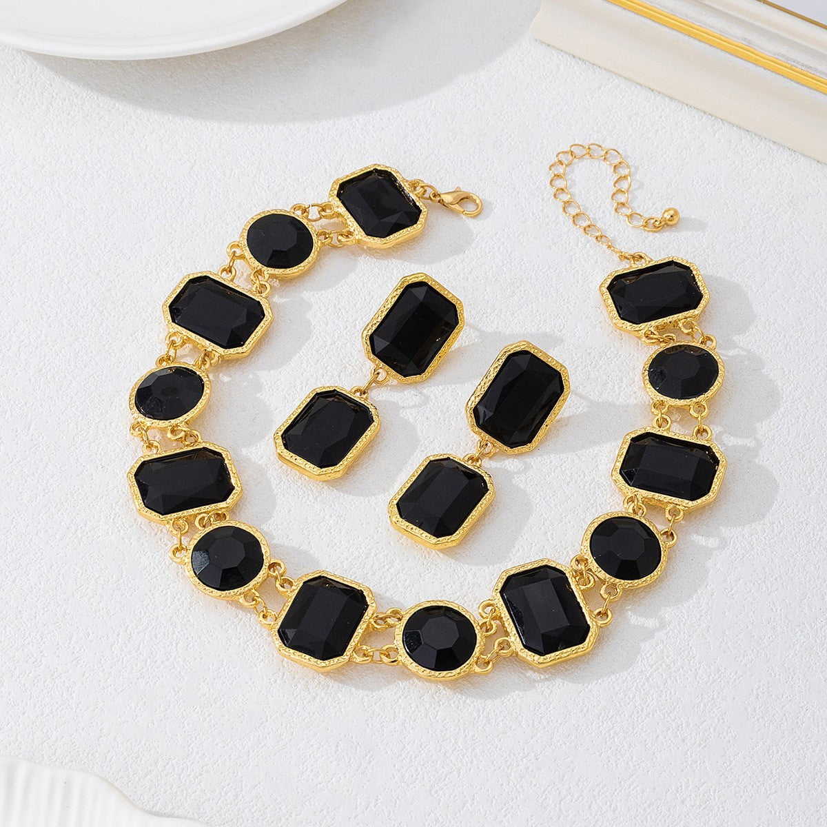 Crystal Rectangle Collar Necklace & Earring Set
