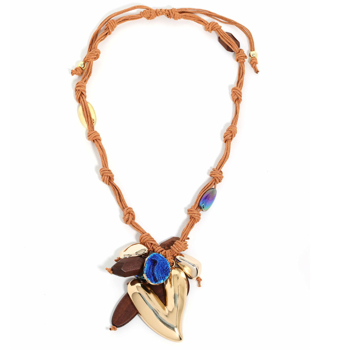 Mixed Metal & Blue Stone Cluster Necklace