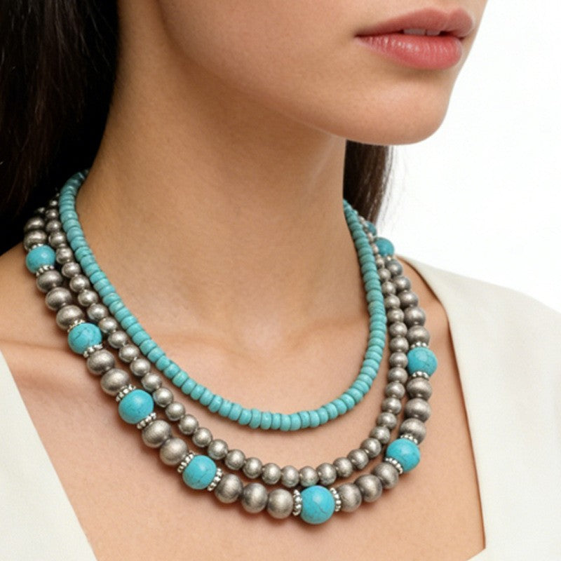Layered Turquoise Bead Necklace