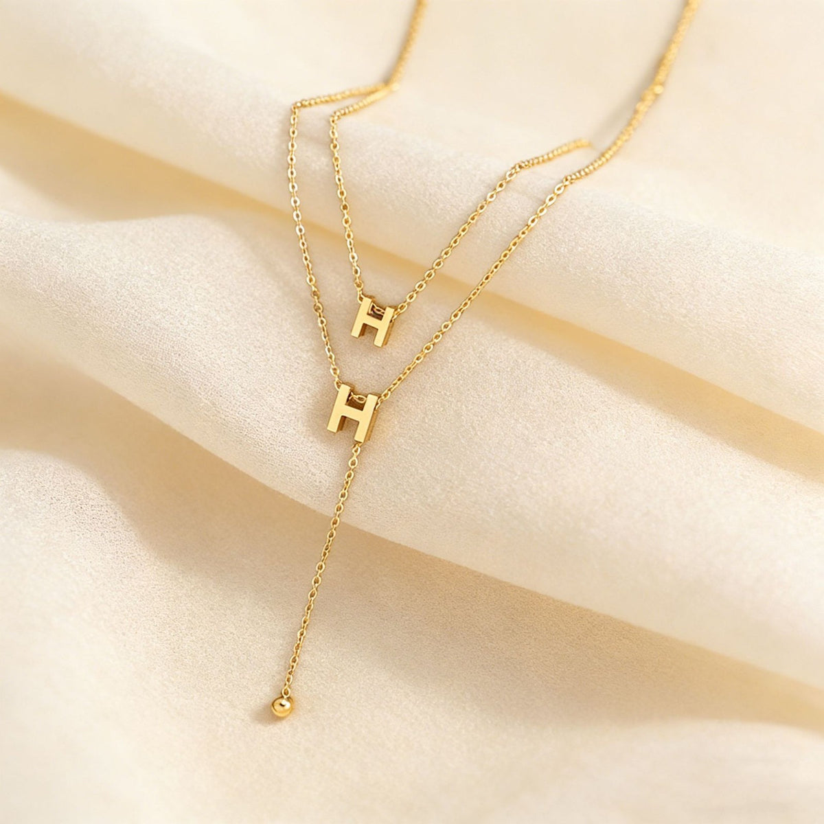 Double Layer Letter Lariat Necklace