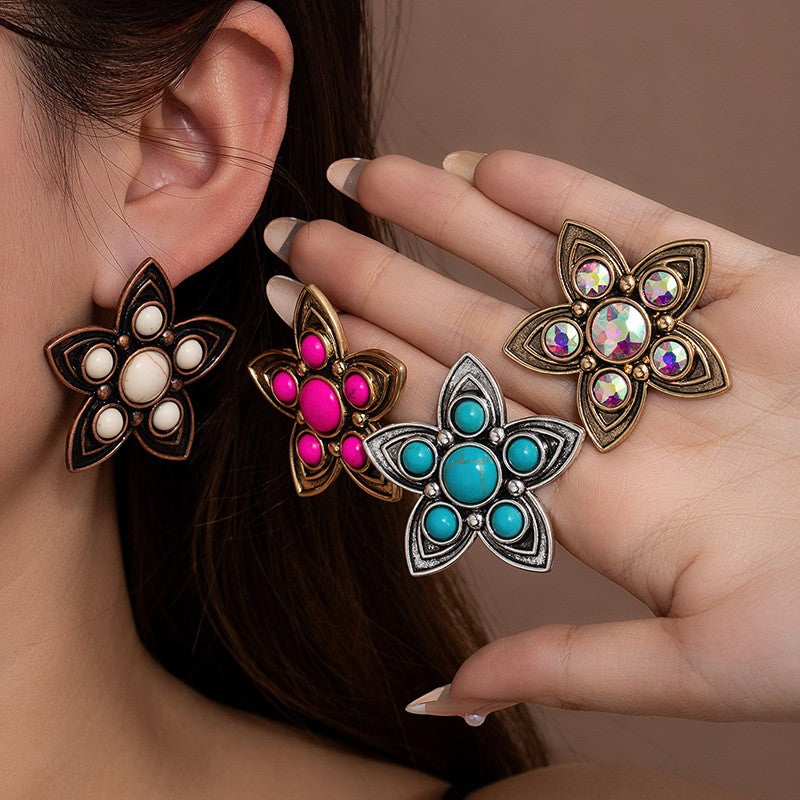 Five-Petal Flower Statement Earrings