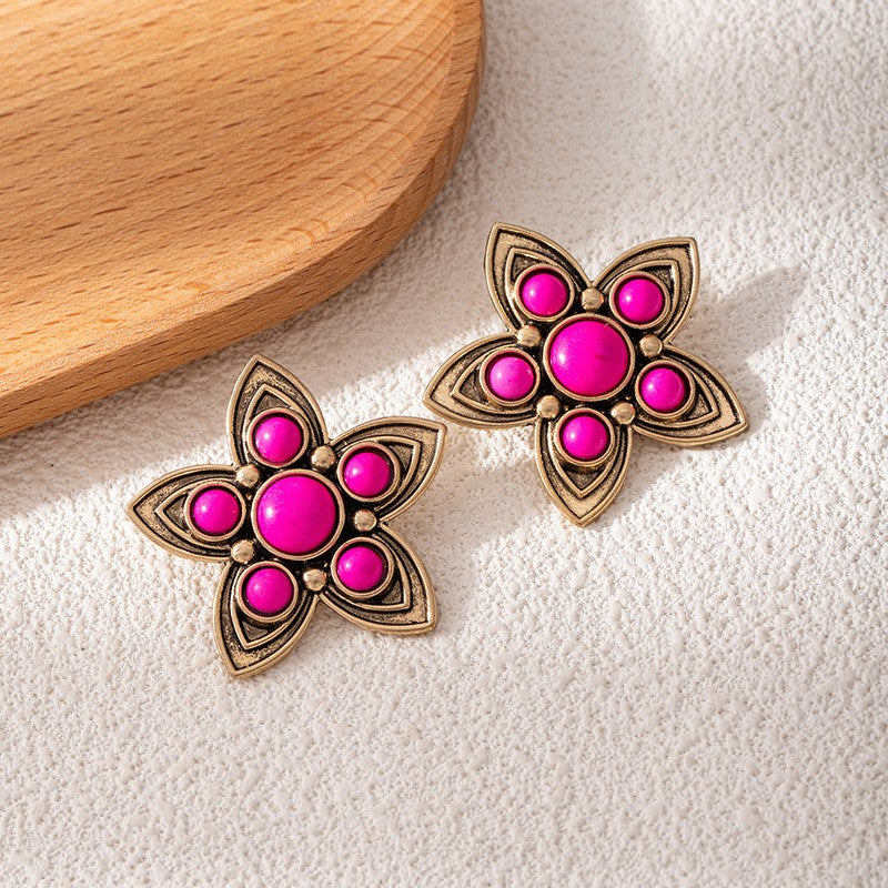 Five-Petal Flower Statement Earrings