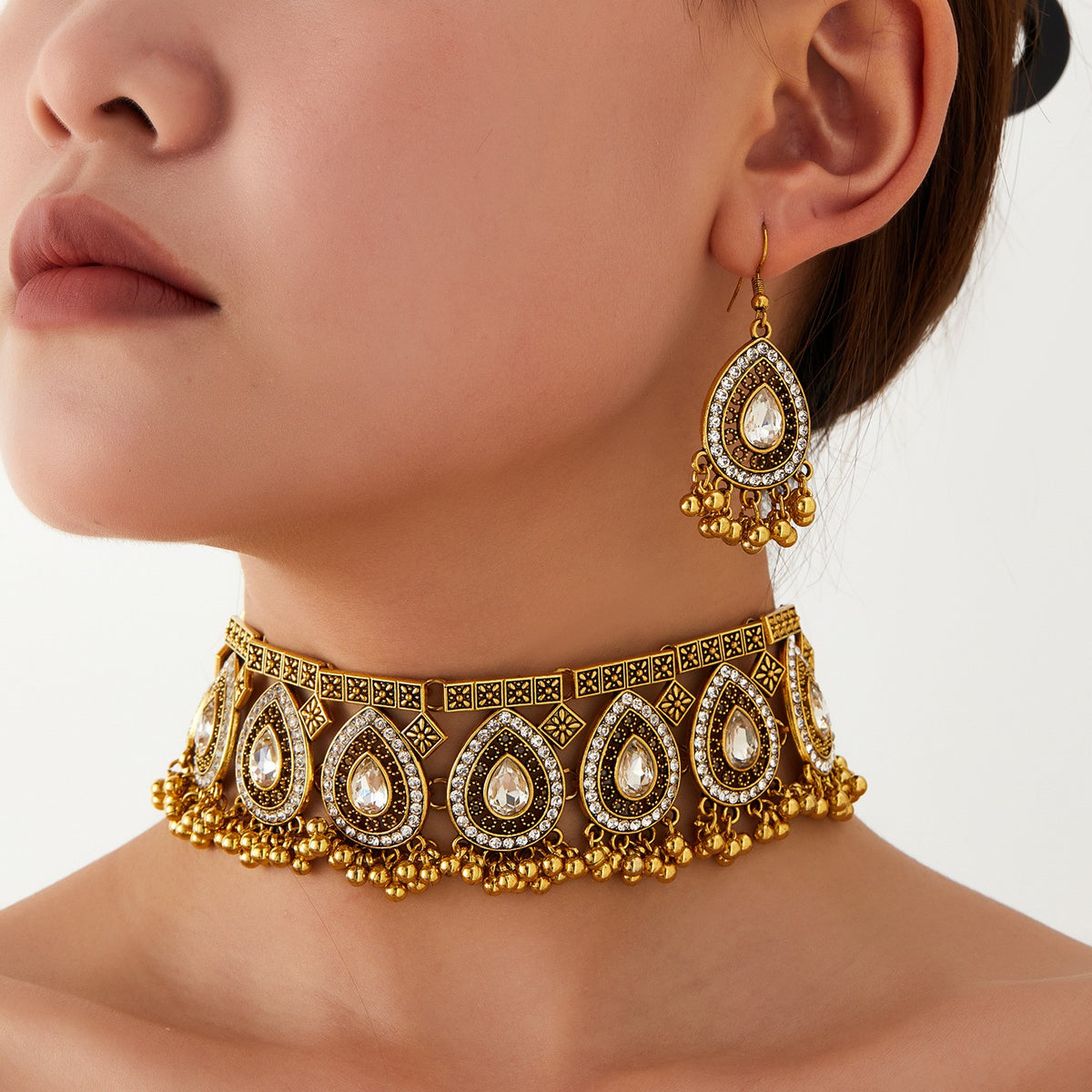 Teardrop Crystal Choker & Earring Set