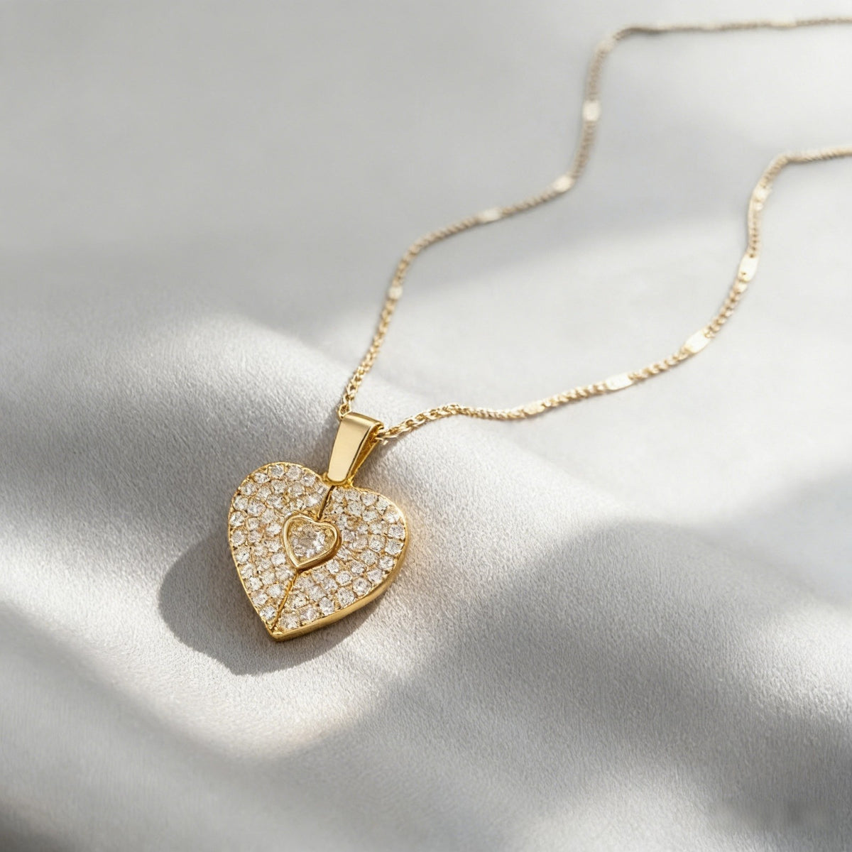 Paved Heart Locket Necklace