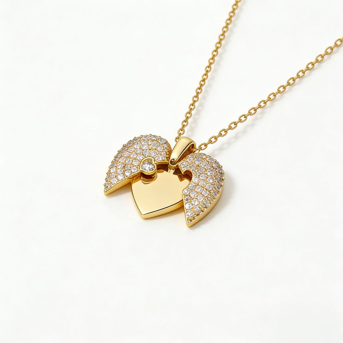 Paved Heart Locket Necklace