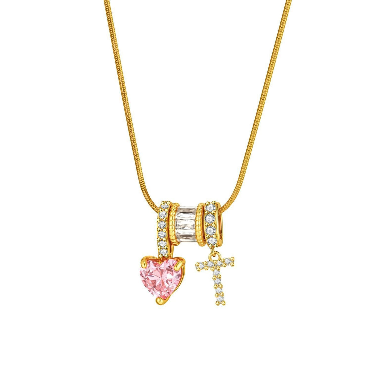 Pink Heart & Crystal Initial Necklace