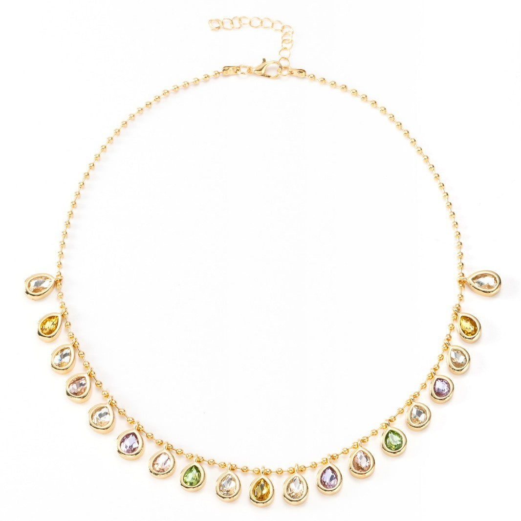 Multi-Color Gemstone Teardrop Necklace