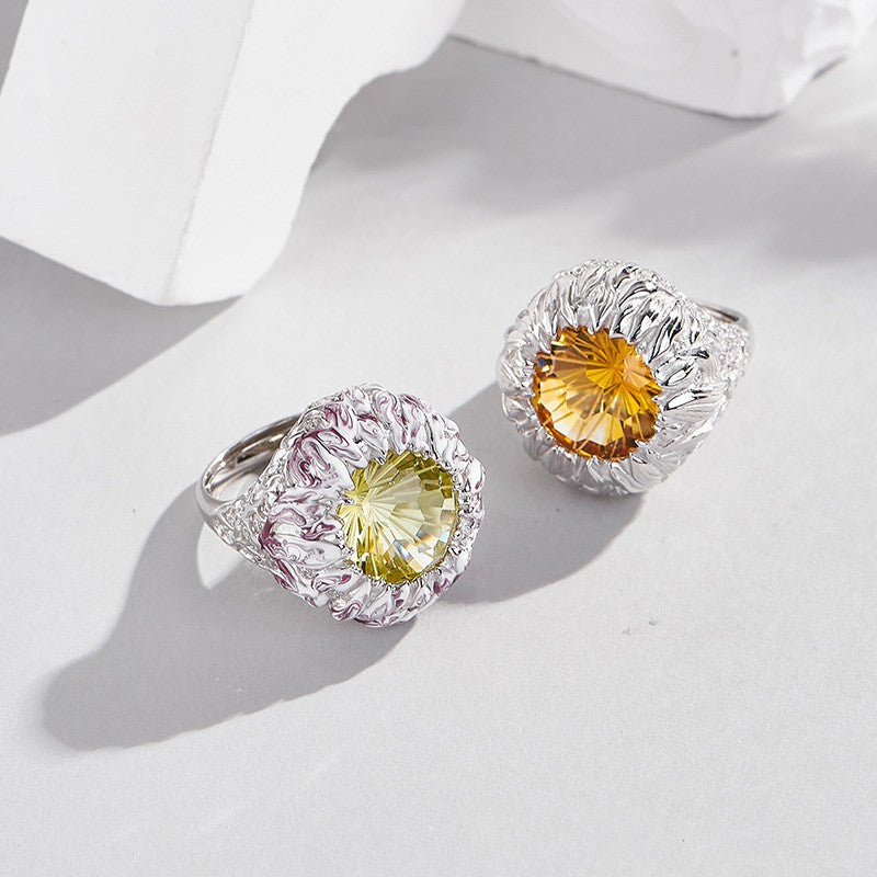 Floral Petal Crystal Ring