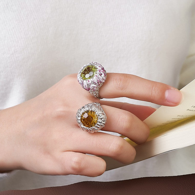 Floral Petal Crystal Ring