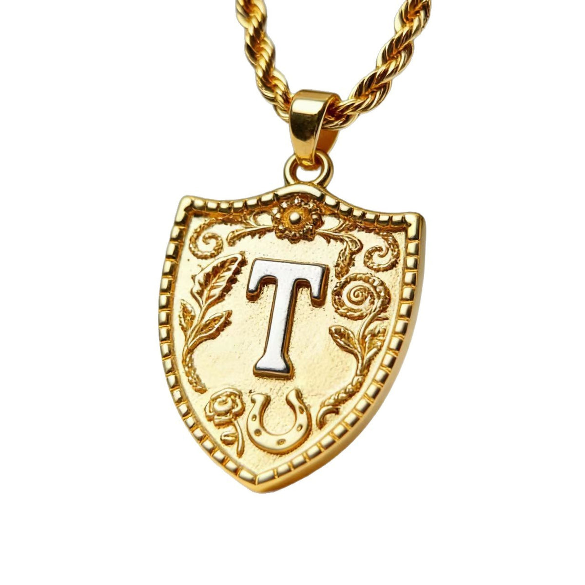 Embossed Shield Initial Necklace