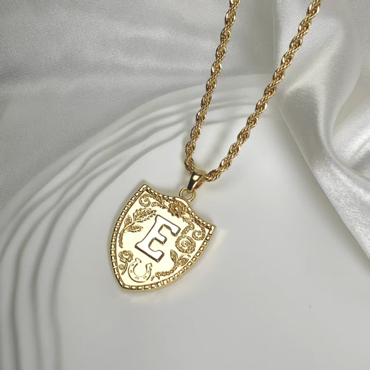 Embossed Shield Initial Necklace