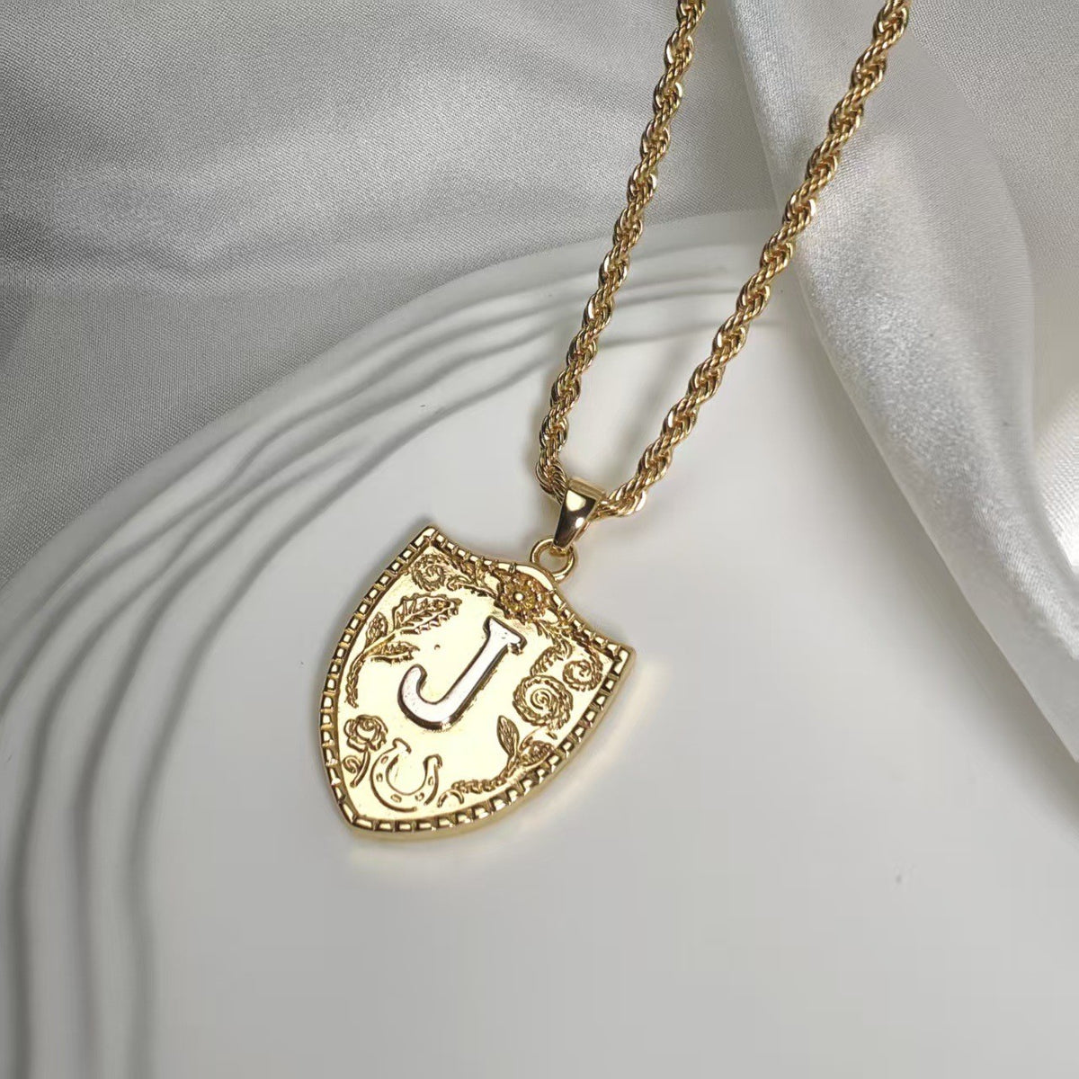 Embossed Shield Initial Necklace