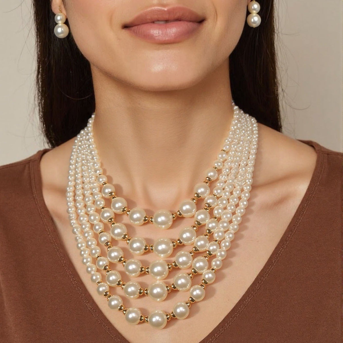 Cascading Pearl Bead Necklace Set