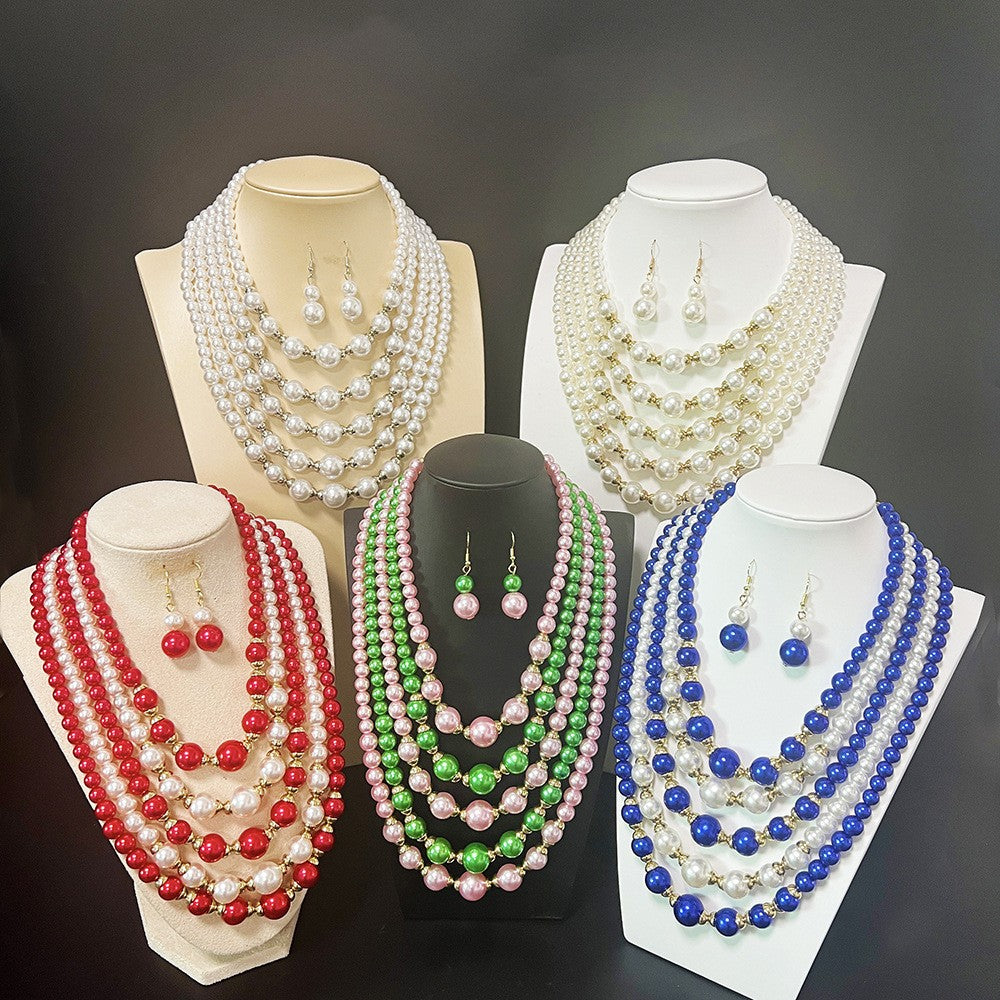 Cascading Pearl Bead Necklace Set