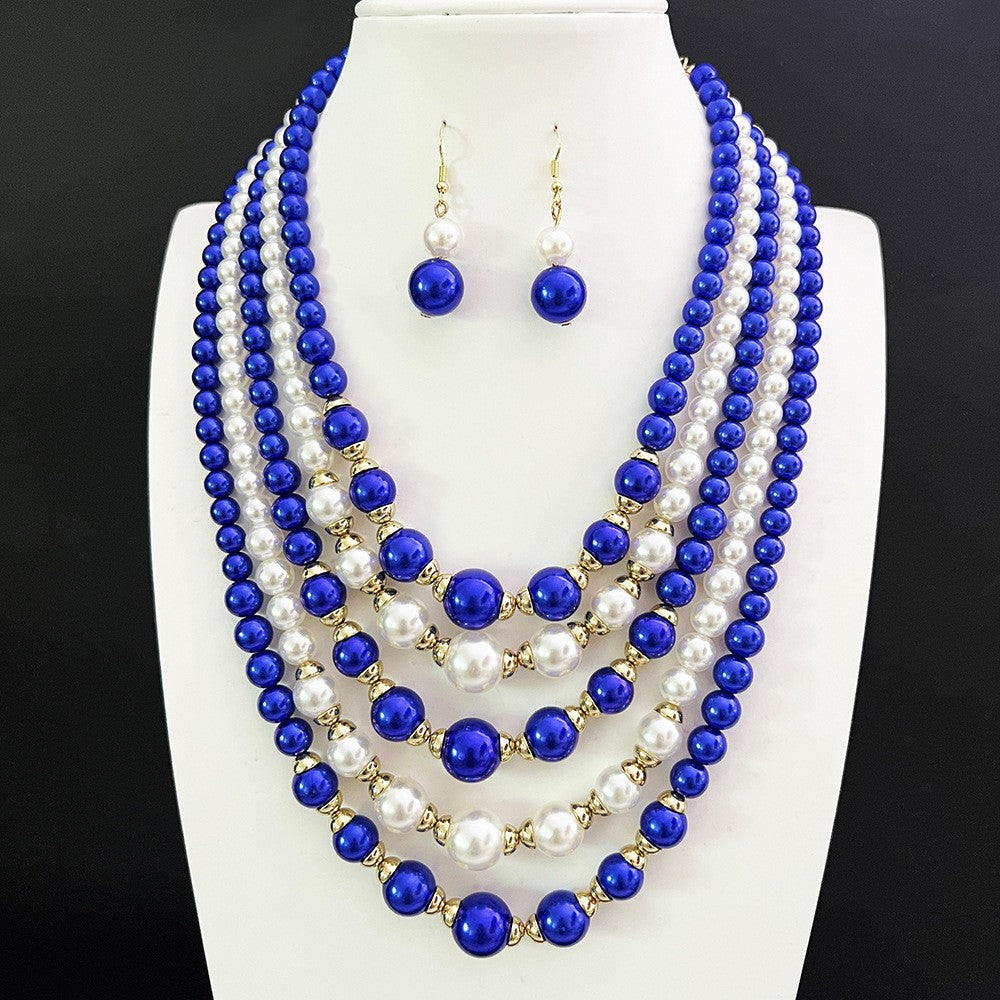 Cascading Pearl Bead Necklace Set