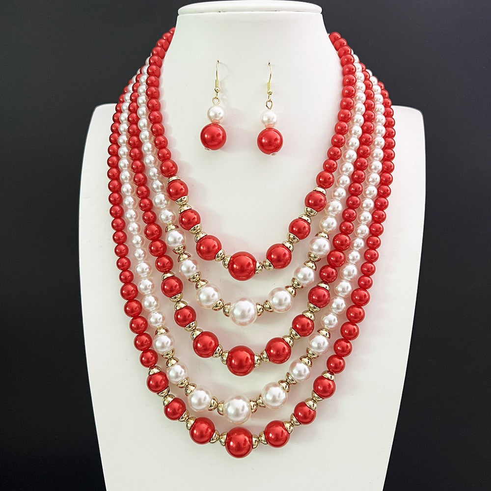 Cascading Pearl Bead Necklace Set