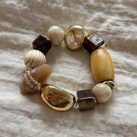 Wood & Gold-Tone Bead Stretch Bracelet