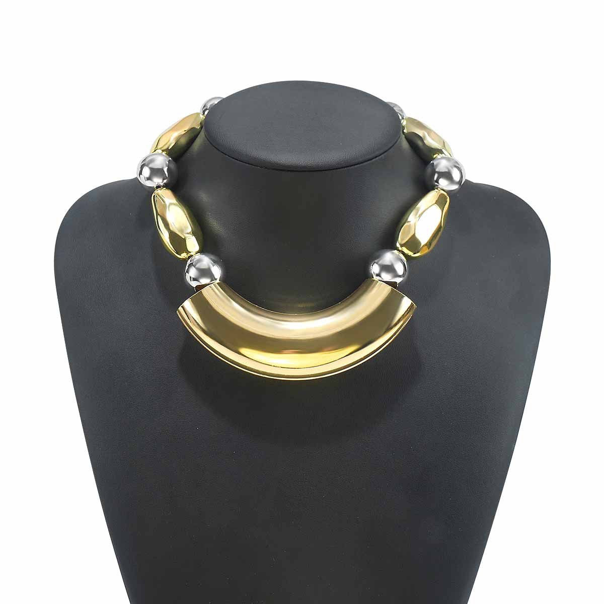 Gold-Tone Curved Bar & Bead Statement Necklace
