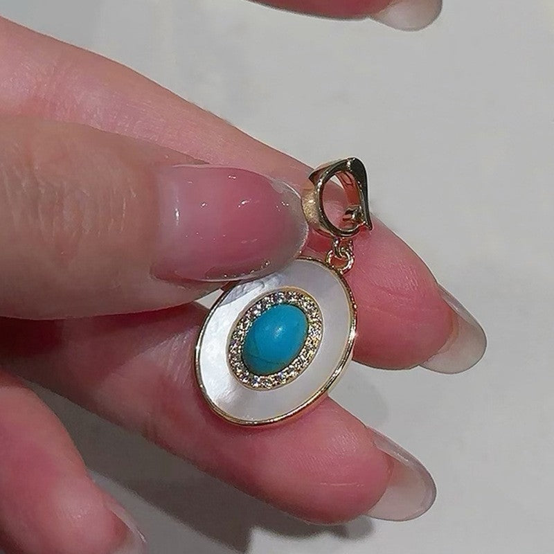 Turquoise Oval Pendant & Pearl Strand Necklace Set