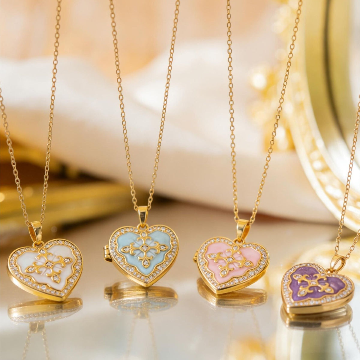 Enamel Filigree Heart Locket Necklace