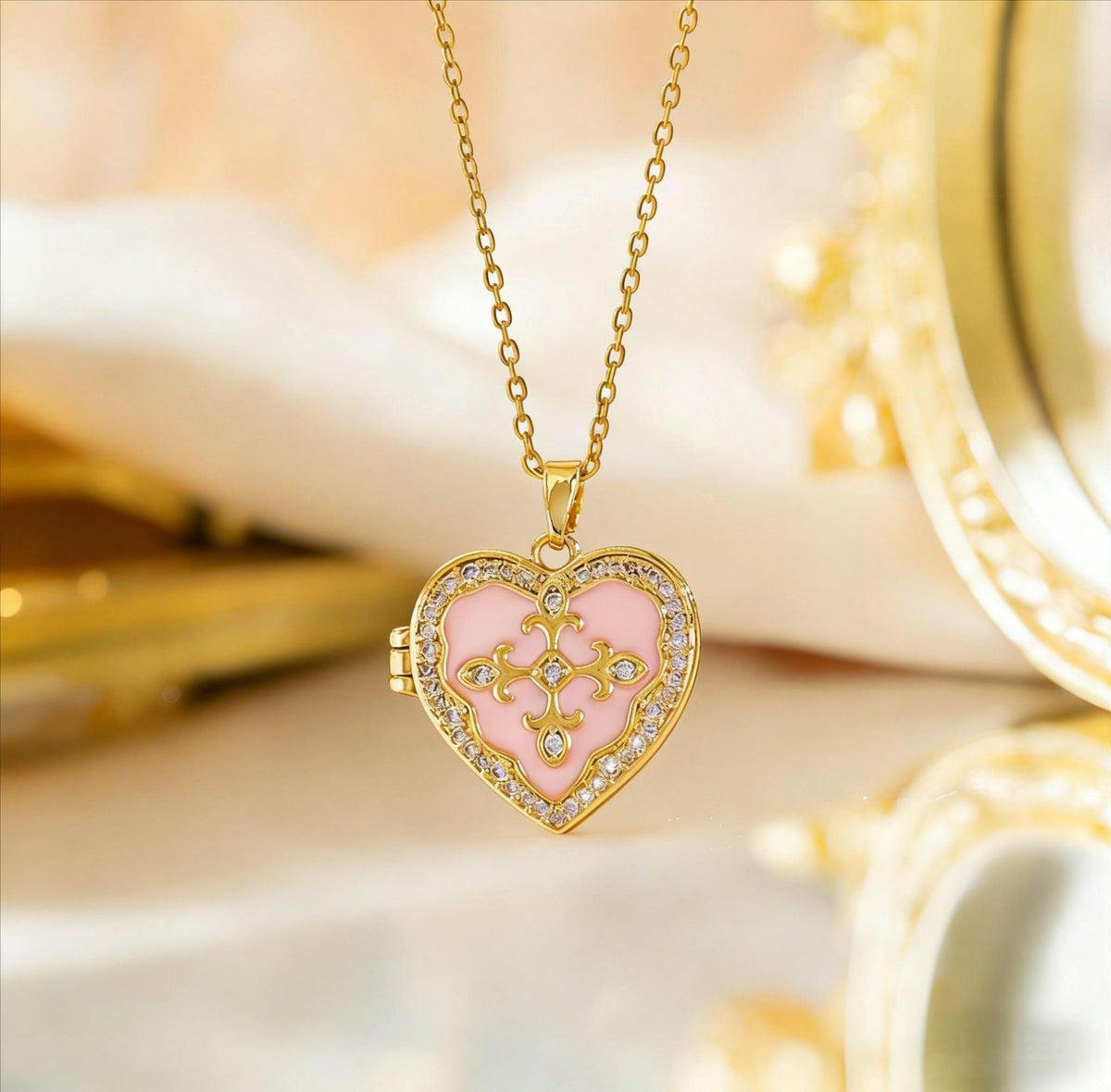 Enamel Filigree Heart Locket Necklace