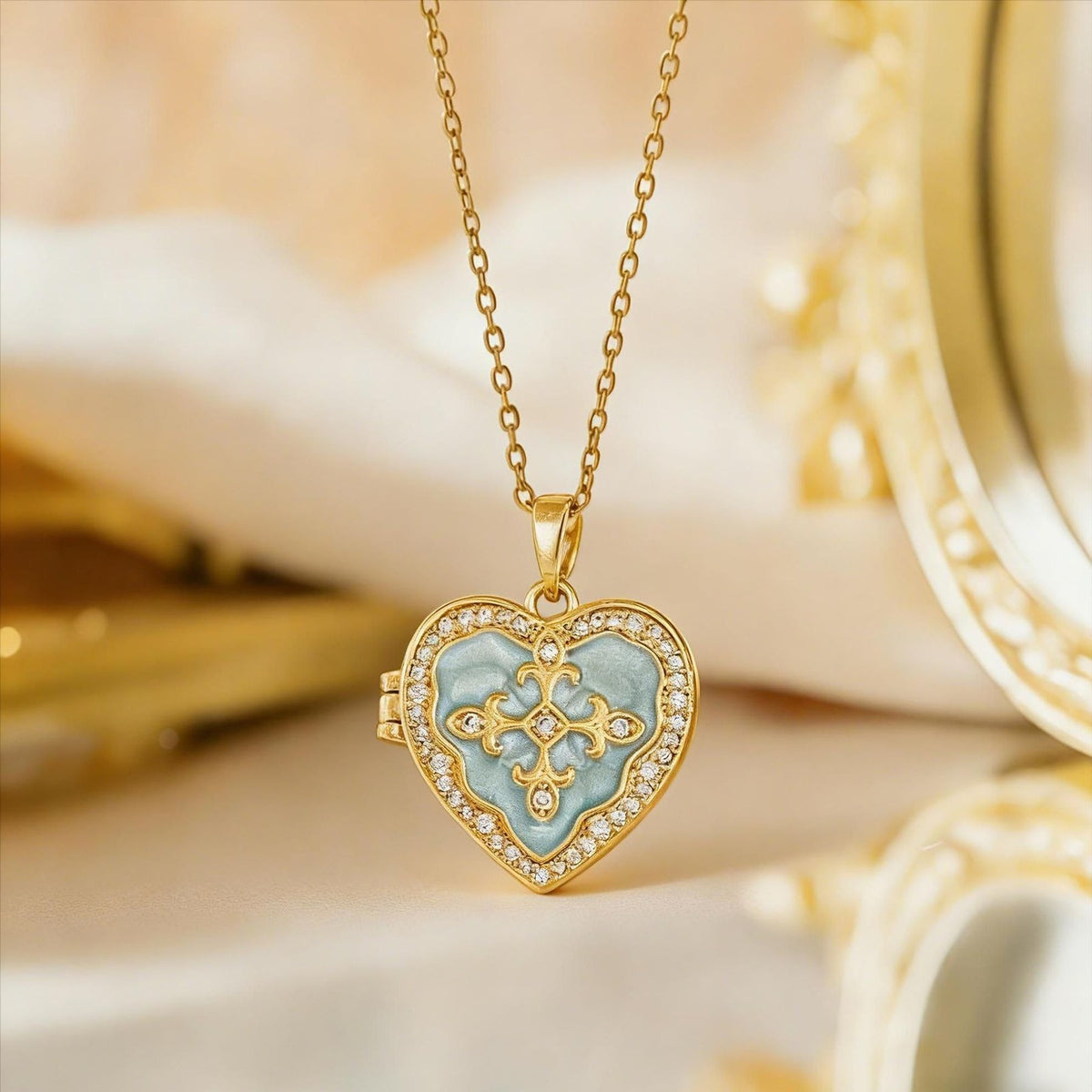 Enamel Filigree Heart Locket Necklace
