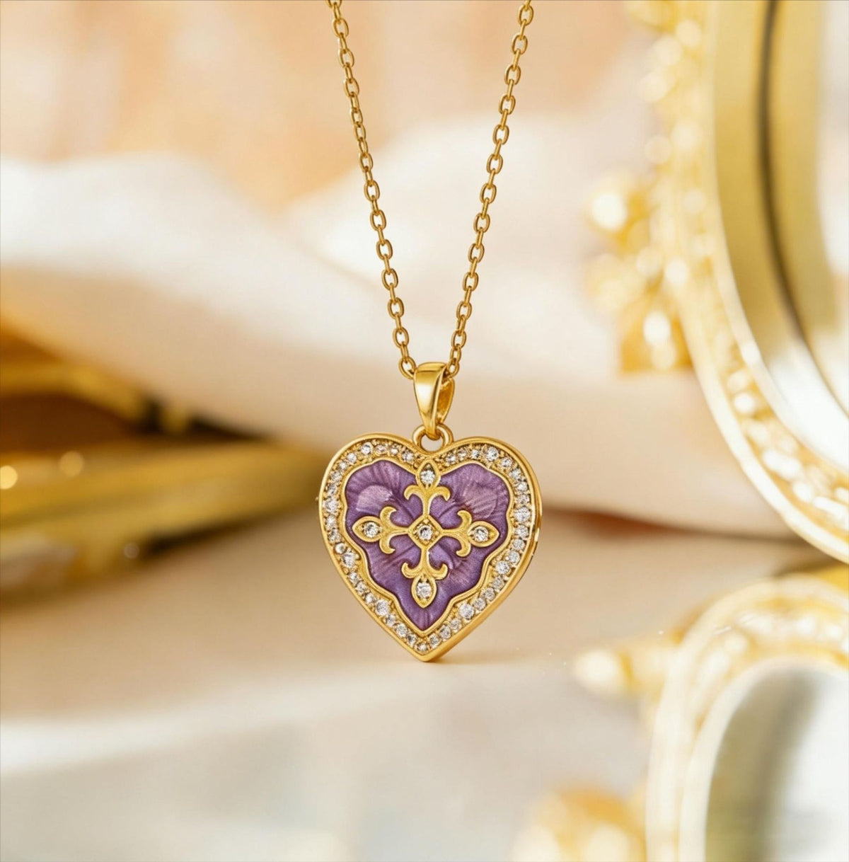 Enamel Filigree Heart Locket Necklace