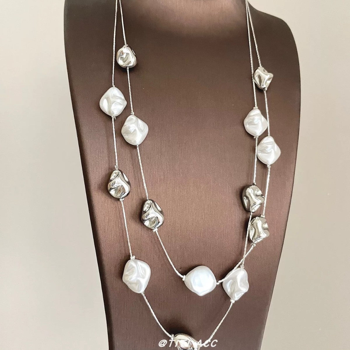 Irregular Pearl & Sculptural Bead Layered Necklace
