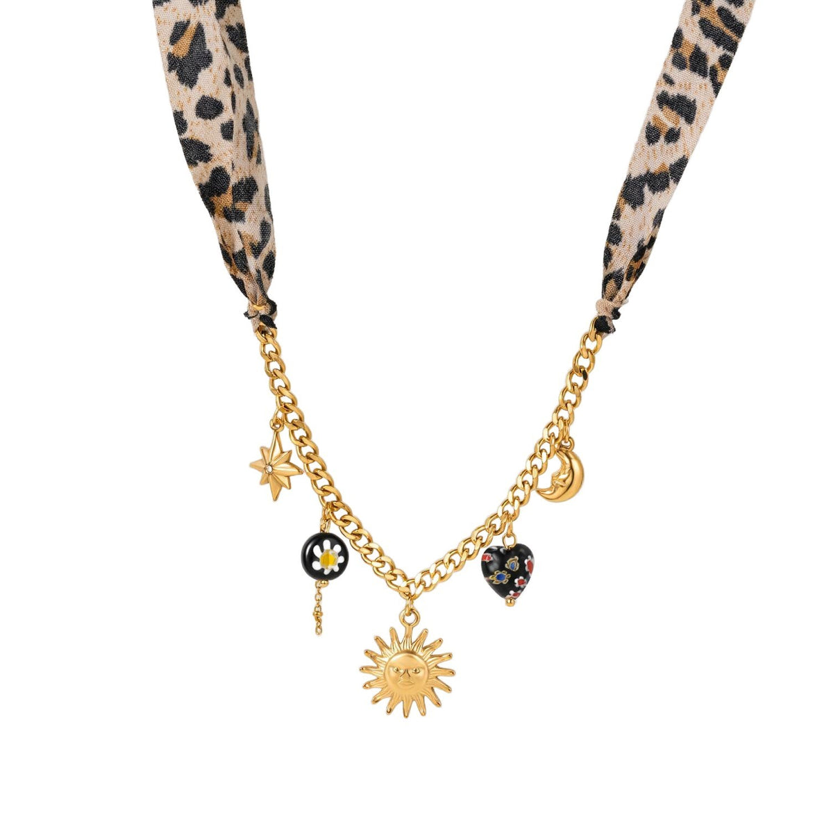 Leopard Print Scarf Sun & Moon Necklace