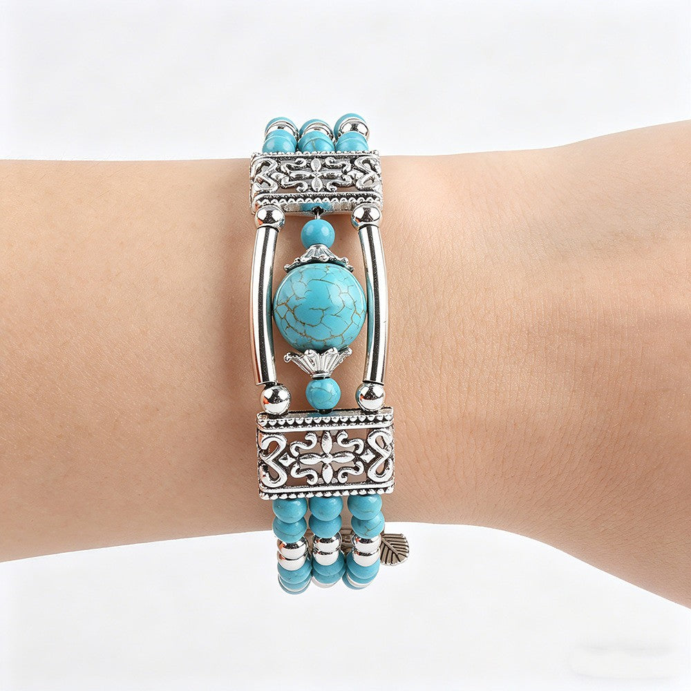Turquoise Stone & Ornate Bar Bracelet