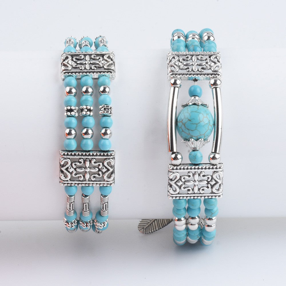 Turquoise Stone & Ornate Bar Bracelet