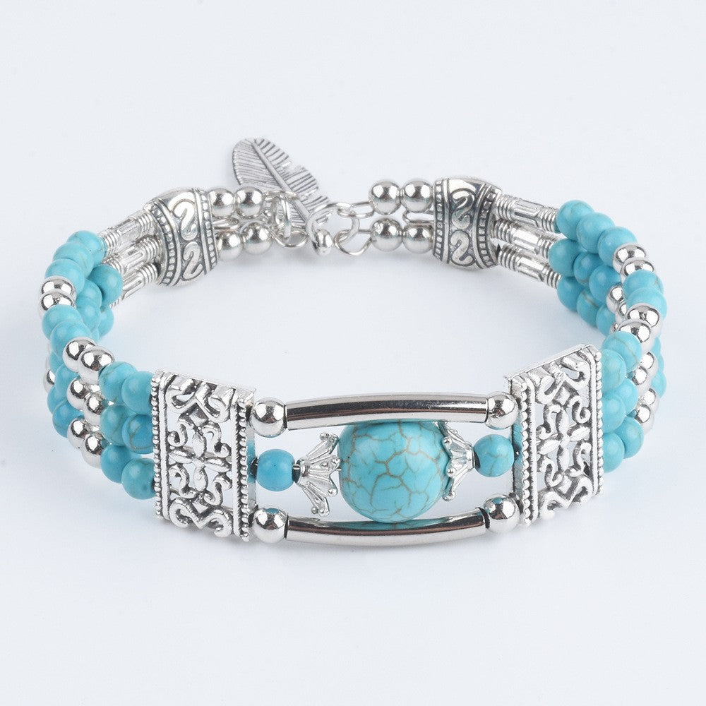 Turquoise Stone & Ornate Bar Bracelet