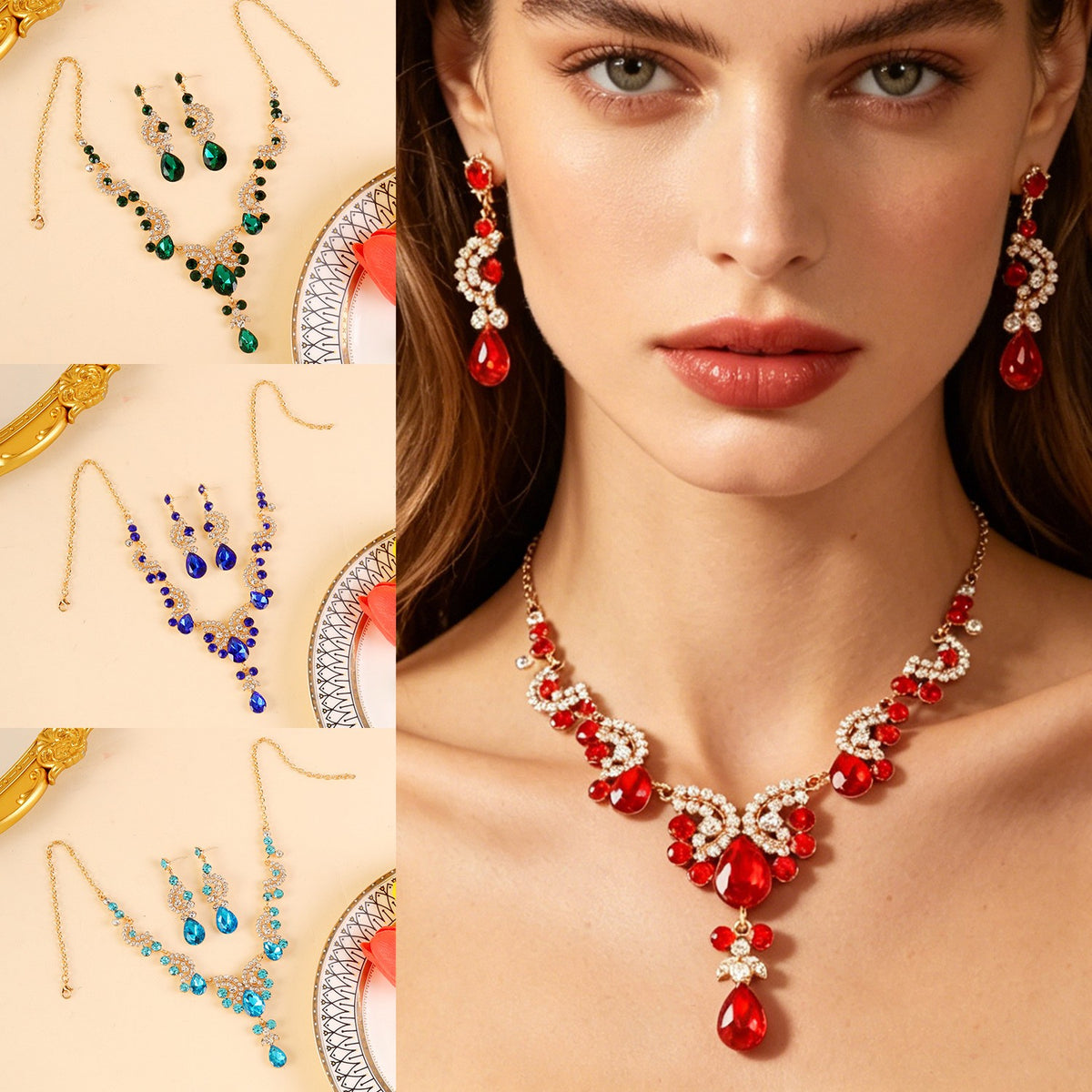 Crystal Scroll Necklace & Earring Set