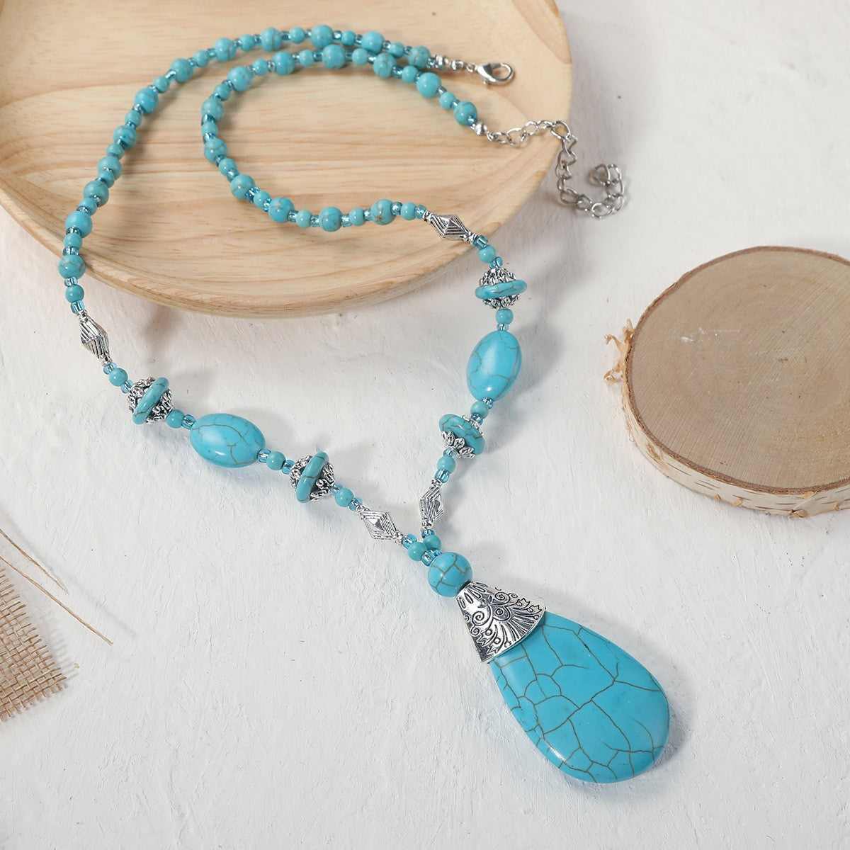 Turquoise Teardrop & Oval Bead Necklace