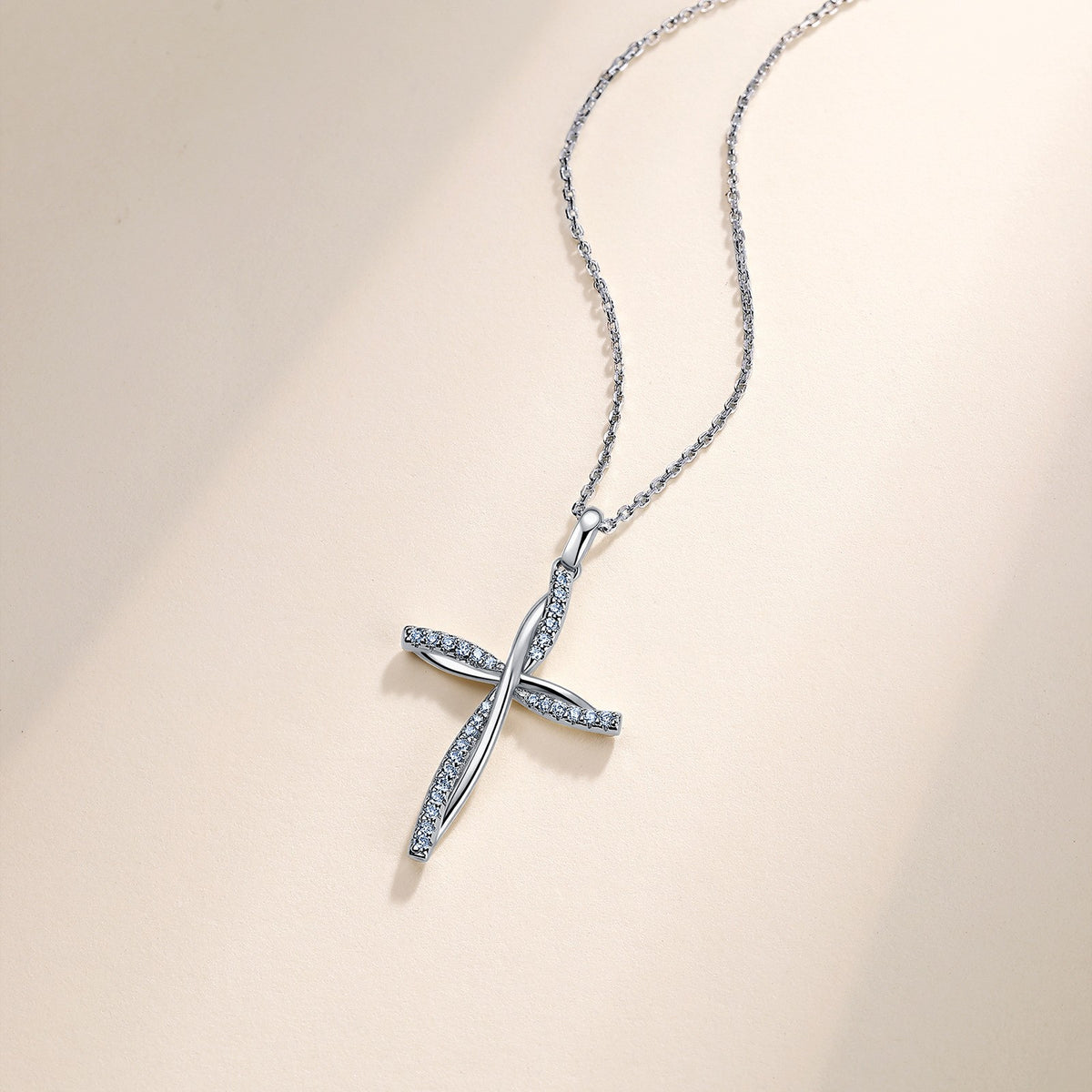 Twisted Crystal Cross Pendant Necklace