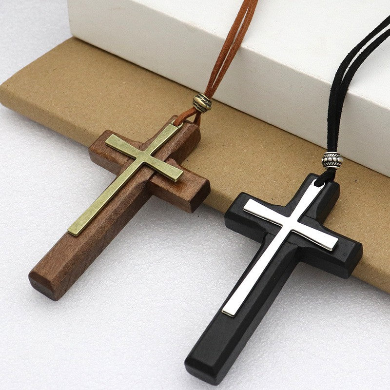 Wood & Metal Cross Necklace