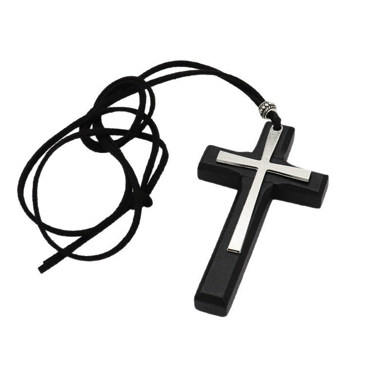 Wood & Metal Cross Necklace