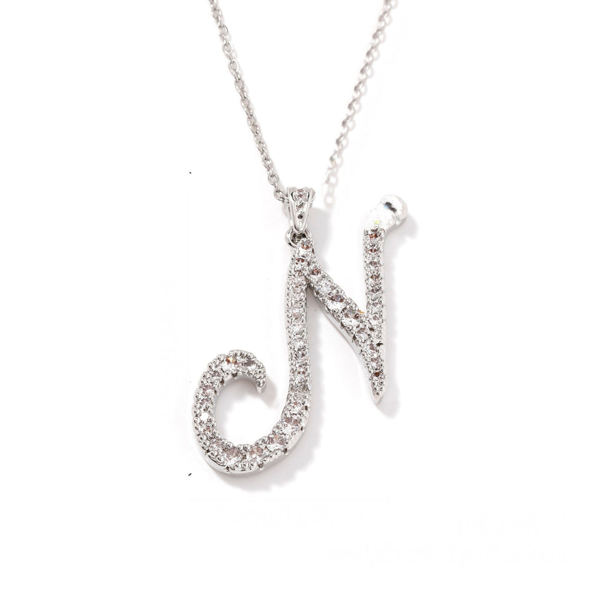 Crystal Pave Script Initial Necklace
