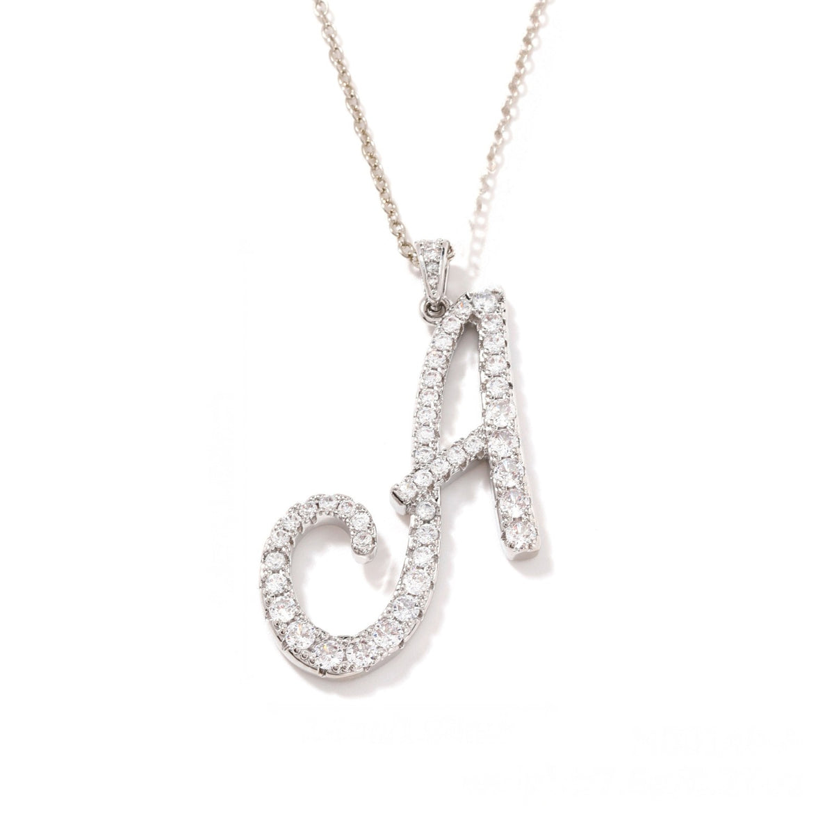 Crystal Pave Script Initial Necklace