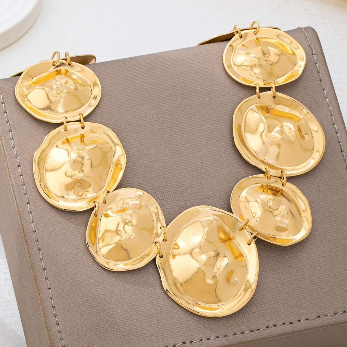 Irregular Hammered Disc Statement Necklace