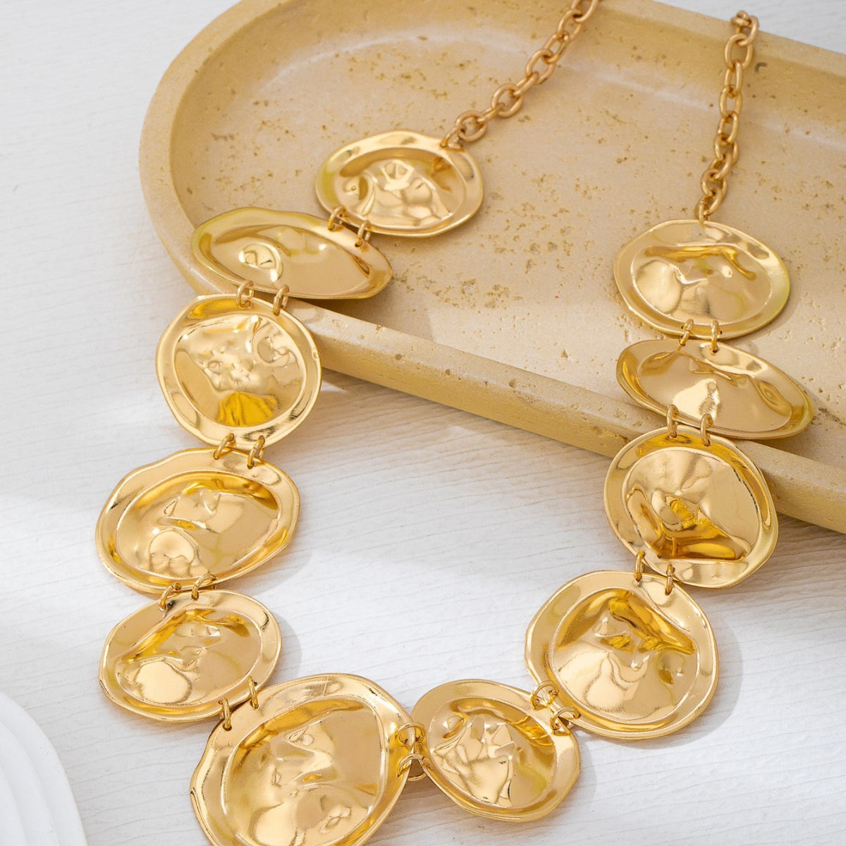 Irregular Hammered Disc Statement Necklace