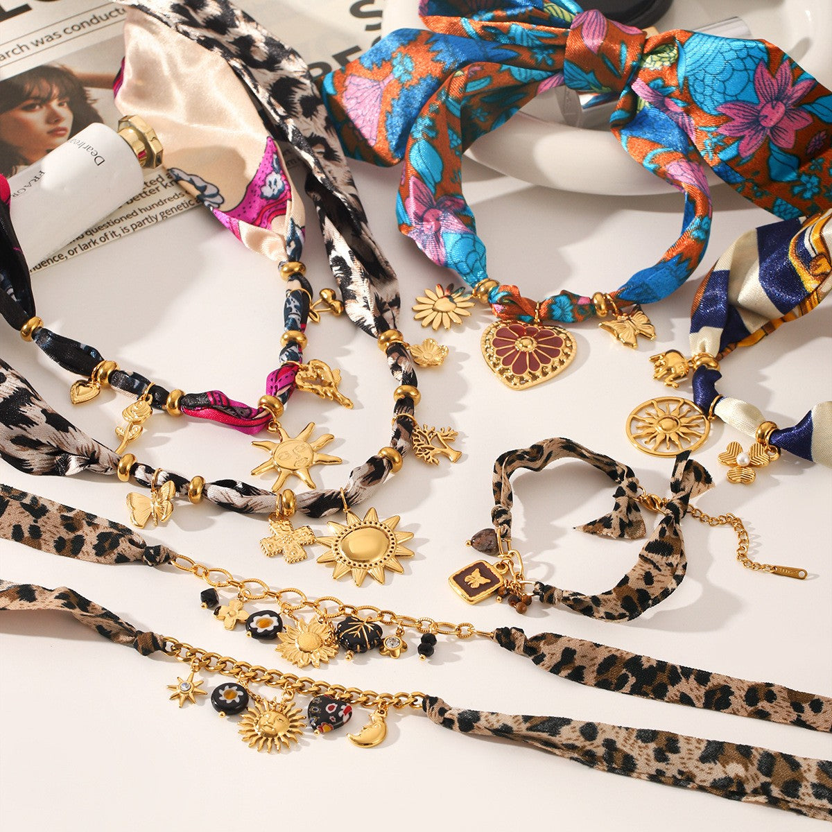 Sun & Heart Scarf Necklace & Bracelet Set