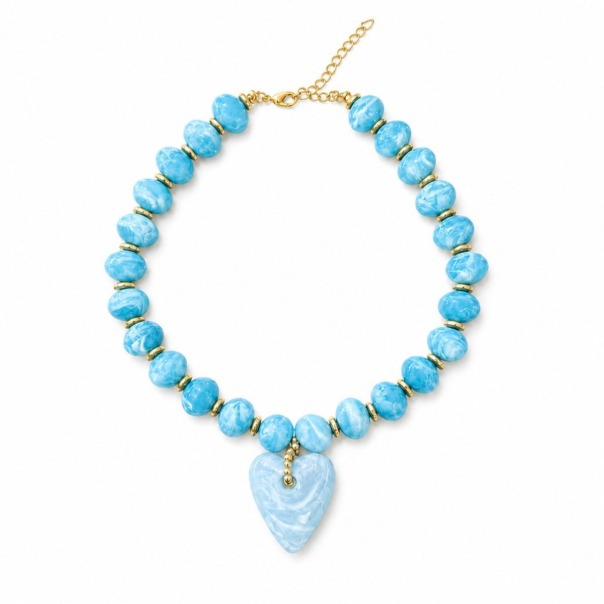 Blue Marble Beaded Heart Necklace & Earring Set