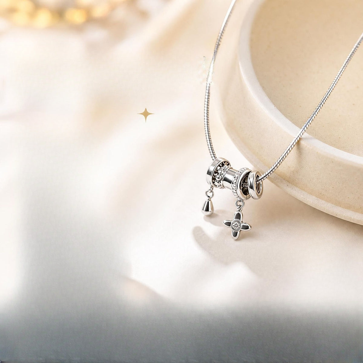Cross & Teardrop Charm Snake Chain Necklace