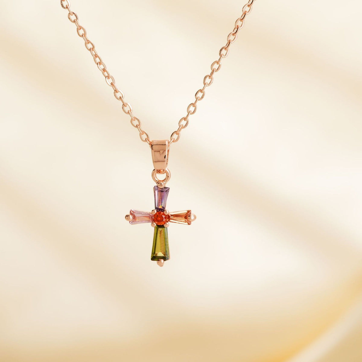 Colorful Crystal Cross Necklace